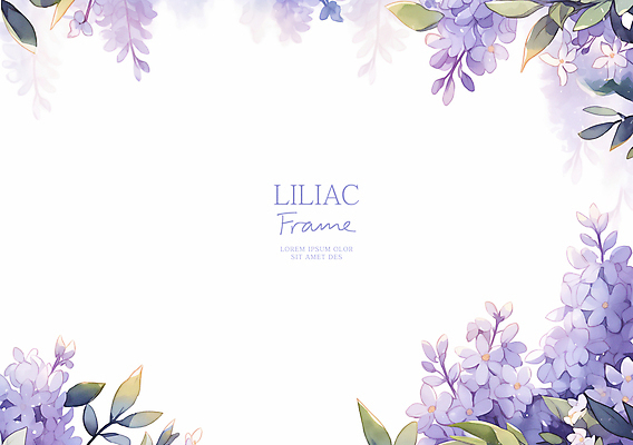 PSD 잎 일러스트 봄꽃 수채화 사람없음 연보라색 라일락 꽃프레임 카피스페이스 국내일러스트 식물 꽃 프레임 보라색 봄 공백 파일형식