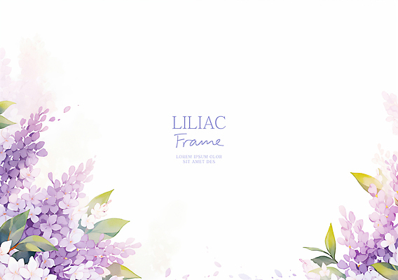 PSD 잎 일러스트 봄꽃 수채화 사람없음 연보라색 라일락 꽃프레임 카피스페이스 국내일러스트 식물 꽃 프레임 보라색 봄 공백 파일형식