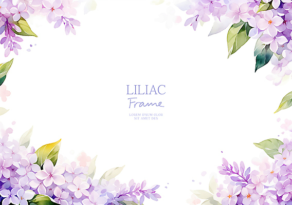 PSD 잎 일러스트 수채화 사람없음 연보라색 라일락 꽃프레임 카피스페이스 국내일러스트 식물 꽃 프레임 보라색 공백 파일형식
