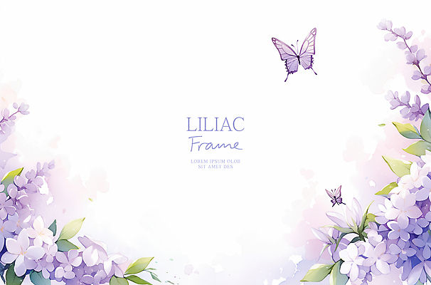 PSD 나비 잎 일러스트 수채화 사람없음 연보라색 라일락 꽃프레임 카피스페이스 국내일러스트 식물 꽃 곤충 프레임 보라색 공백 파일형식