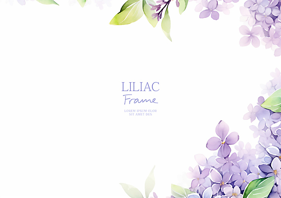 PSD 잎 일러스트 수채화 사람없음 연보라색 라일락 꽃프레임 카피스페이스 국내일러스트 식물 꽃 프레임 보라색 공백 파일형식