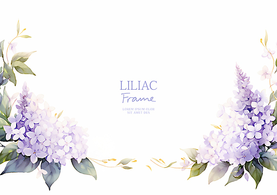 PSD 잎 일러스트 수채화 사람없음 연보라색 라일락 꽃프레임 카피스페이스 국내일러스트 식물 꽃 프레임 보라색 공백 파일형식