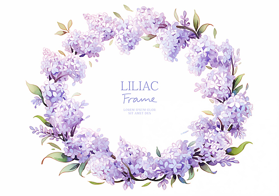 PSD 잎 일러스트 수채화 사람없음 연보라색 라일락 꽃프레임 카피스페이스 국내일러스트 식물 꽃 프레임 보라색 공백 파일형식