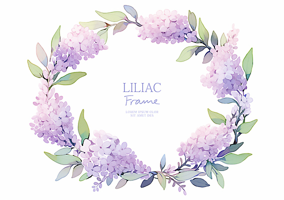 PSD 잎 일러스트 수채화 사람없음 연보라색 라일락 꽃프레임 카피스페이스 국내일러스트 식물 꽃 프레임 보라색 공백 파일형식