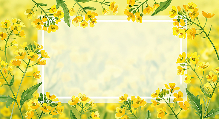 JPG 잎 일러스트 수채화 사각프레임 사람없음 노란색 유채 꽃프레임 카피스페이스 국내일러스트 AI일러스트 AI콘텐츠 식물 꽃 컬러 프레임 사각형 공백 파일형식