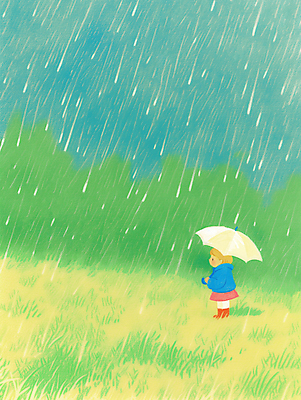 JPG 전신 여자 어린이 일러스트 우산 하늘 한명 들기 소녀 잔디 초원 풀 봄비 소녀한명만 국내일러스트 AI일러스트 AI콘텐츠 식물 1 모션 사람 봄 비_날씨 여자한명만 소녀만 파일형식