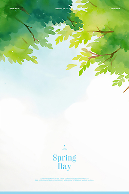 PSD 구름 일러스트 하늘 나뭇잎 수채화 사람없음 초록색 봄풍경 나뭇가지 국내일러스트 자연요소 나무 컬러 잎 풍경 봄 파일형식