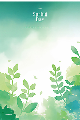 PSD 구름 일러스트 하늘 수채화 사람없음 초록색 봄풍경 풀잎 국내일러스트 자연요소 컬러 잎 풍경 봄 풀_식물 파일형식