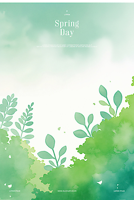 PSD 구름 일러스트 하늘 수채화 사람없음 초록색 봄풍경 풀잎 국내일러스트 자연요소 컬러 잎 풍경 봄 풀_식물 파일형식