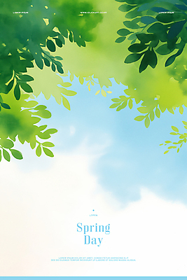 PSD 구름 일러스트 하늘 나뭇잎 수채화 사람없음 초록색 봄풍경 국내일러스트 자연요소 컬러 잎 풍경 봄 파일형식