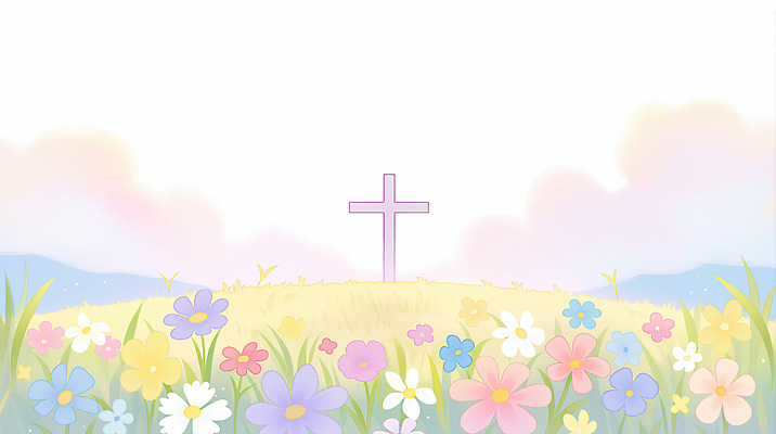JPG 구름 기독교 십자가 꽃밭 일러스트 하늘 초원 사람없음 봄 천주교 언덕 국내일러스트 AI일러스트 AI콘텐츠 자연요소 계절 꽃 종교 파일형식