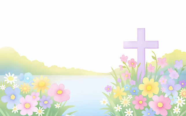 JPG 구름 기독교 호수 십자가 꽃밭 일러스트 하늘 사람없음 봄 천주교 풀 국내일러스트 AI일러스트 AI콘텐츠 자연요소 식물 계절 꽃 종교 파일형식