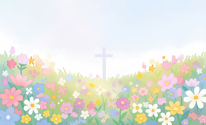 JPG 구름 기독교 십자가 꽃밭 일러스트 하늘 초원 사람없음 봄 천주교 풀 국내일러스트 AI일러스트 AI콘텐츠 자연요소 식물 계절 꽃 종교 파일형식