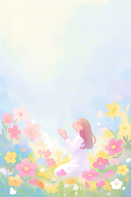 JPG 전신 여자 기독교 어린이 꽃밭 일러스트 수채화 한명 소녀 컬러풀 천주교 기도 풀잎 무릎꿇기 고개들기 손모으기 소녀한명만 국내일러스트 AI일러스트 AI콘텐츠 1 꽃 종교 컬러 잎 모션 사람 손짓 풀_식물 여자한명만 소녀만 파일형식