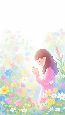 JPG 여자 기독교 어린이 꽃밭 일러스트 수채화 한명 소녀 컬러풀 눈감음 천주교 기도 풀잎 손모으기 소녀한명만 국내일러스트 AI일러스트 AI콘텐츠 1 꽃 종교 컬러 잎 모션 사람 손짓 풀_식물 여자한명만 소녀만 파일형식