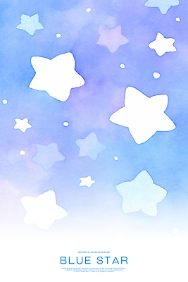 PSD 별 백그라운드 일러스트 밤하늘 수채화 사람없음 파란색 보라색 번짐 몽환 국내일러스트 자연요소 컬러 컨셉 하늘 야간 파일형식 효과