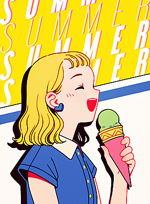 PSD 여자 일러스트 청소년 여름음식 한명 미소 들기 상반신 여름 노란색 귀걸이 팝아트 콘아이스크림 카툰스타일 십대여자한명만 국내일러스트 1 계절 음식 컬러 장신구 모션 아이스크림 표정 사람 그림 여자한명만 십대여자만 파일형식 여름_계절