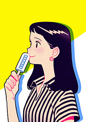 PSD 여자 일러스트 여름음식 한명 미소 들기 상반신 성인 여름 노란색 귀걸이 팝아트 카툰스타일 막대아이스크림 성인여자한명만 국내일러스트 1 계절 음식 컬러 장신구 모션 아이스크림 표정 사람 그림 여자한명만 성인여자만 파일형식 여름_계절