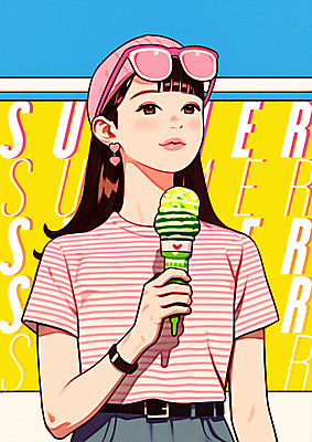 PSD 모자 여자 일러스트 여름음식 한명 미소 들기 상반신 성인 여름 선글라스 노란색 귀걸이 팝아트 콘아이스크림 카툰스타일 성인여자한명만 국내일러스트 1 잡화 계절 안경 음식 컬러 장신구 모션 아이스크림 표정 사람 그림 여자한명만 성인여자만 파일형식 여름_계절