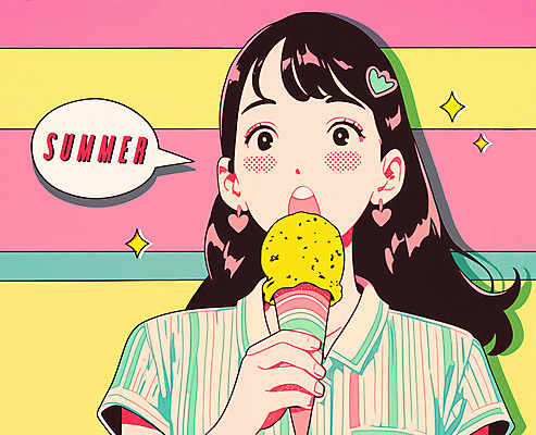 PSD 여자 말풍선 일러스트 청소년 여름음식 한명 들기 상반신 여름 반짝임 노란색 귀걸이 팝아트 콘아이스크림 카툰스타일 십대여자한명만 국내일러스트 1 계절 음식 컬러 장신구 모션 아이스크림 사람 그림 여자한명만 십대여자만 파일형식 여름_계절