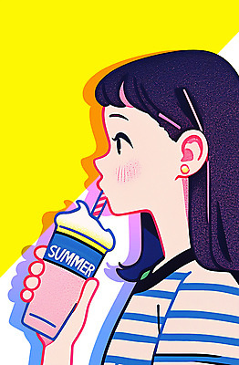 PSD 여자 일러스트 청소년 여름음식 빨대 한명 들기 상반신 여름 노란색 귀걸이 마시기 팝아트 카툰스타일 스무디 십대여자한명만 국내일러스트 1 계절 음료 음식 컬러 장신구 모션 사람 그림 여자한명만 십대여자만 파일형식 여름_계절