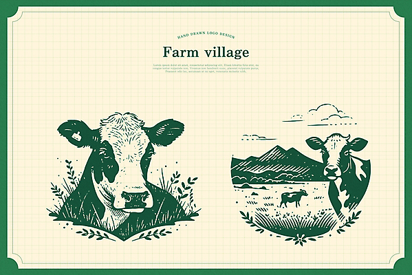 구름 잎 일러스트 산 잔디 초원 사람없음 초록색 목장 심볼 젖소 국내일러스트 AI파일 자연요소 식물 컬러 소 파일형식 벡터