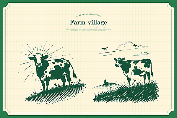 구름 일러스트 조류 잔디 초원 사람없음 초록색 목장 심볼 젖소 국내일러스트 AI파일 자연요소 식물 동물 컬러 소 파일형식 벡터