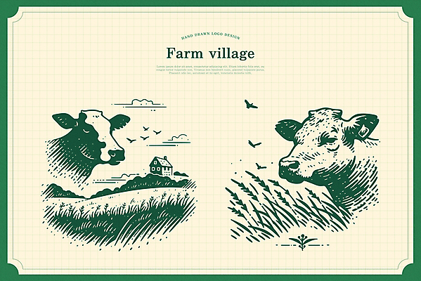 구름 일러스트 조류 주택 잔디 사람없음 초록색 목장 풀 심볼 젖소 국내일러스트 AI파일 자연요소 식물 동물 컬러 건물 소 파일형식 벡터