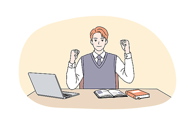 학생 교육 남자 교복 의자 일러스트 청소년 한명 미소 상반신 책 노트북 스터디 파이팅 책상 살구색 온라인강의 온라인강좌 십대남자한명만 국내일러스트 AI파일 1 옷 컬러 가구 모션 표정 사람 전자제품 학습 강의 남자한명만 십대남자만 파일형식 벡터 언택트