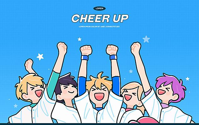 여자 남자 별 유니폼 일러스트 응원 청소년 운동선수 미소 여러명 상반신 파란색 손들기 파이팅 주먹 십대만 국내일러스트 AI파일 자연요소 옷 스포츠 컬러 다수 모션 표정 사람 파일형식 벡터