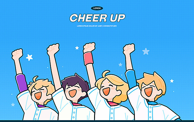 여자 남자 별 유니폼 일러스트 응원 청소년 운동선수 미소 여러명 상반신 파란색 손들기 파이팅 주먹 십대만 국내일러스트 AI파일 자연요소 옷 스포츠 컬러 다수 모션 표정 사람 파일형식 벡터