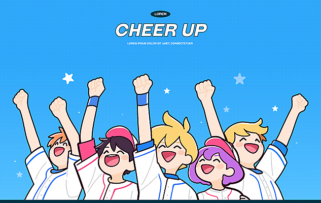 여자 남자 별 유니폼 일러스트 응원 청소년 운동선수 미소 여러명 상반신 파란색 손들기 파이팅 주먹 십대만 국내일러스트 AI파일 자연요소 옷 스포츠 컬러 다수 모션 표정 사람 파일형식 벡터