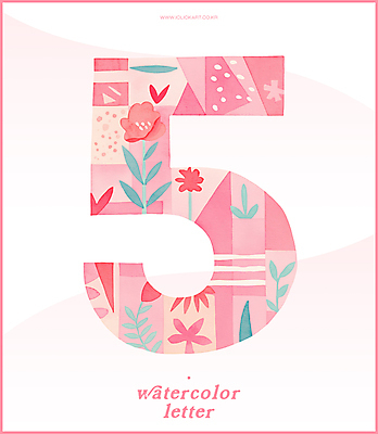 PSD 분홍색 잎 일러스트 봄꽃 수채화 사람없음 5월 5 국내일러스트 식물 꽃 컬러 숫자 봄 날짜 파일형식