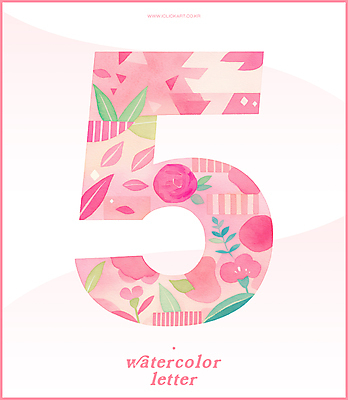 PSD 분홍색 잎 일러스트 봄꽃 수채화 사람없음 5월 5 국내일러스트 식물 꽃 컬러 숫자 봄 날짜 파일형식