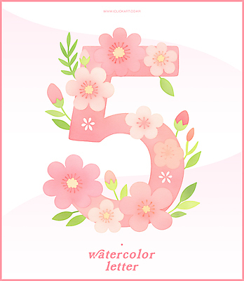 PSD 분홍색 잎 일러스트 봄꽃 수채화 사람없음 5월 5 국내일러스트 식물 꽃 컬러 숫자 봄 날짜 파일형식