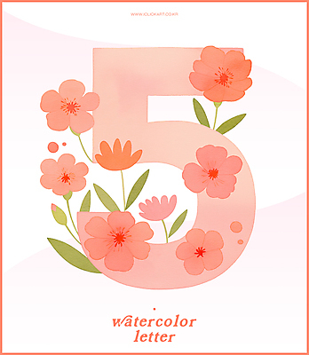 PSD 분홍색 잎 일러스트 봄꽃 수채화 사람없음 5월 5 국내일러스트 식물 꽃 컬러 숫자 봄 날짜 파일형식