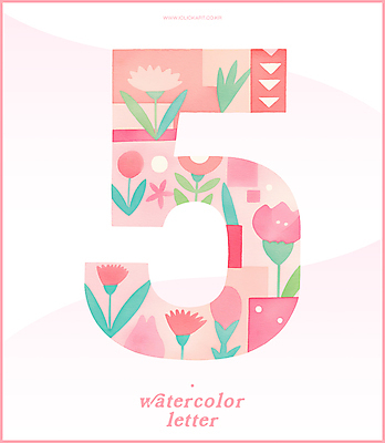 PSD 분홍색 잎 일러스트 봄꽃 수채화 사람없음 5월 5 국내일러스트 식물 꽃 컬러 숫자 봄 날짜 파일형식