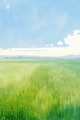 PSD 구름 일러스트 자연 하늘 수채화 풍경 사람없음 여름 여름하 청보리밭 국내일러스트 자연요소 계절 밭 한자 생태계 파일형식