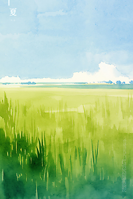 PSD 일러스트 자연 하늘 수채화 풍경 사람없음 여름 여름하 청보리밭 국내일러스트 계절 밭 한자 생태계 파일형식