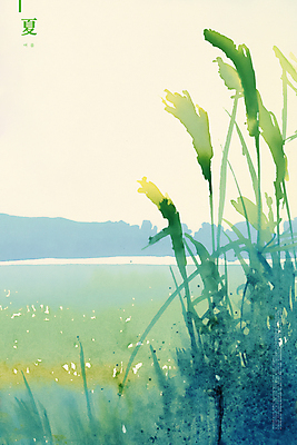 PSD 일러스트 자연 하늘 수채화 풍경 사람없음 여름 여름하 청보리밭 국내일러스트 계절 밭 한자 생태계 파일형식