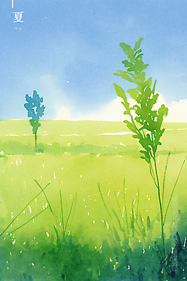 PSD 구름 일러스트 자연 하늘 수채화 풍경 사람없음 여름 여름하 청보리밭 국내일러스트 자연요소 계절 밭 한자 생태계 파일형식