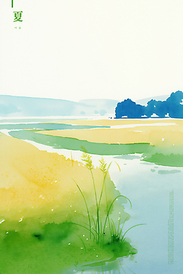 PSD 나무 일러스트 자연 하늘 수채화 산 풍경 사람없음 여름 개울 여름하 청보리밭 국내일러스트 식물 계절 밭 강 한자 생태계 파일형식