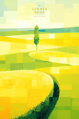 PSD 나무 일러스트 자연 하늘 논 사람없음 연두색 노란색 여름풍경 농촌 국내일러스트 식물 컬러 농업 풍경 초록색 시골 생태계 파일형식 여름_계절