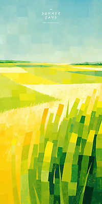 PSD 일러스트 자연 하늘 논 사람없음 연두색 노란색 여름풍경 벼 농촌 풀 국내일러스트 식물 컬러 농업 곡류 풍경 초록색 시골 생태계 파일형식 여름_계절