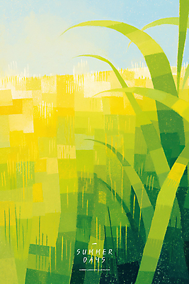 PSD 일러스트 자연 하늘 논 사람없음 연두색 노란색 여름풍경 농촌 풀 국내일러스트 식물 컬러 농업 풍경 초록색 시골 생태계 파일형식 여름_계절