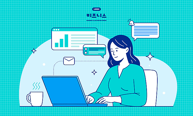 여자 말풍선 의자 일러스트 성공 그래프 미래 한명 미소 상반신 성인 노트북 반짝임 머그컵 타이핑 비즈니스우먼 메시지 민트색 성인여자한명만 국내일러스트 AI파일 1 컬러 가구 컨셉 비즈니스 모션 표정 사람 컵 전자제품 직장인 여자한명만 성인여자만 파일형식 벡터