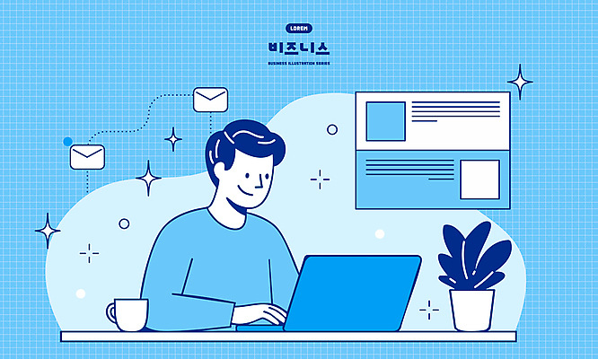 식물 남자 화분 일러스트 성공 미래 한명 상반신 성인 파란색 노트북 반짝임 머그컵 타이핑 비즈니스맨 메시지 책상 성인남자한명만 국내일러스트 AI파일 1 컬러 가구 컨셉 비즈니스 모션 사람 컵 전자제품 직장인 남자한명만 성인남자만 파일형식 벡터