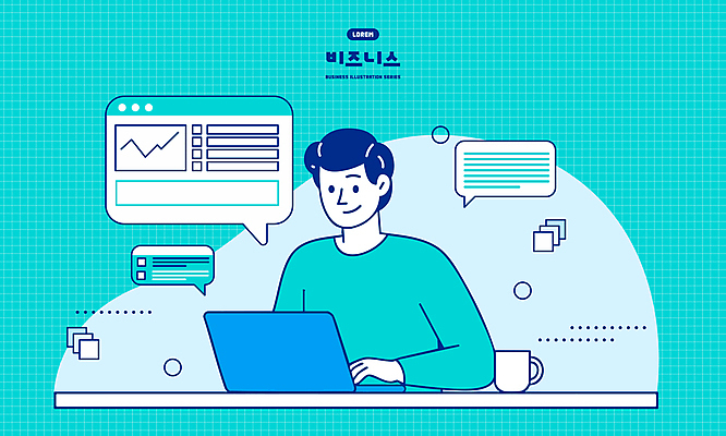 남자 말풍선 일러스트 성공 그래프 미래 한명 미소 상반신 성인 노트북 머그컵 타이핑 비즈니스맨 책상 민트색 성인남자한명만 국내일러스트 AI파일 1 컬러 가구 컨셉 비즈니스 표정 사람 컵 전자제품 직장인 남자한명만 성인남자만 파일형식 벡터