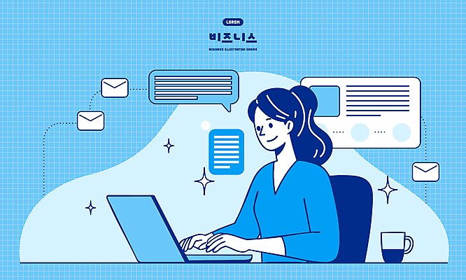 여자 말풍선 의자 일러스트 성공 미래 한명 미소 상반신 성인 파란색 노트북 반짝임 머그컵 타이핑 비즈니스우먼 메시지 성인여자한명만 국내일러스트 AI파일 1 컬러 가구 컨셉 비즈니스 모션 표정 사람 컵 전자제품 직장인 여자한명만 성인여자만 파일형식 벡터