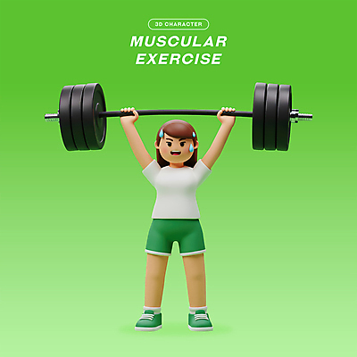 전신 PSD 편집이미지 여자 다이어트 3D캐릭터 한명 미소 들기 성인 초록색 운동복 3D 헬스 역기 땀 근력 성인여자한명만 편집3D 캐릭터 1 옷 컬러 모션 표정 건강 사람 운동 디지털합성 여자한명만 성인여자만 파일형식